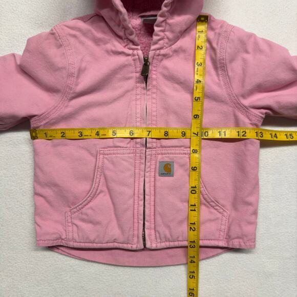 Carhartt Toddler Girls 18M Duck Canvas Jacket Sherpa Lined Hooded Insulated Pink - Picture 9 of 11